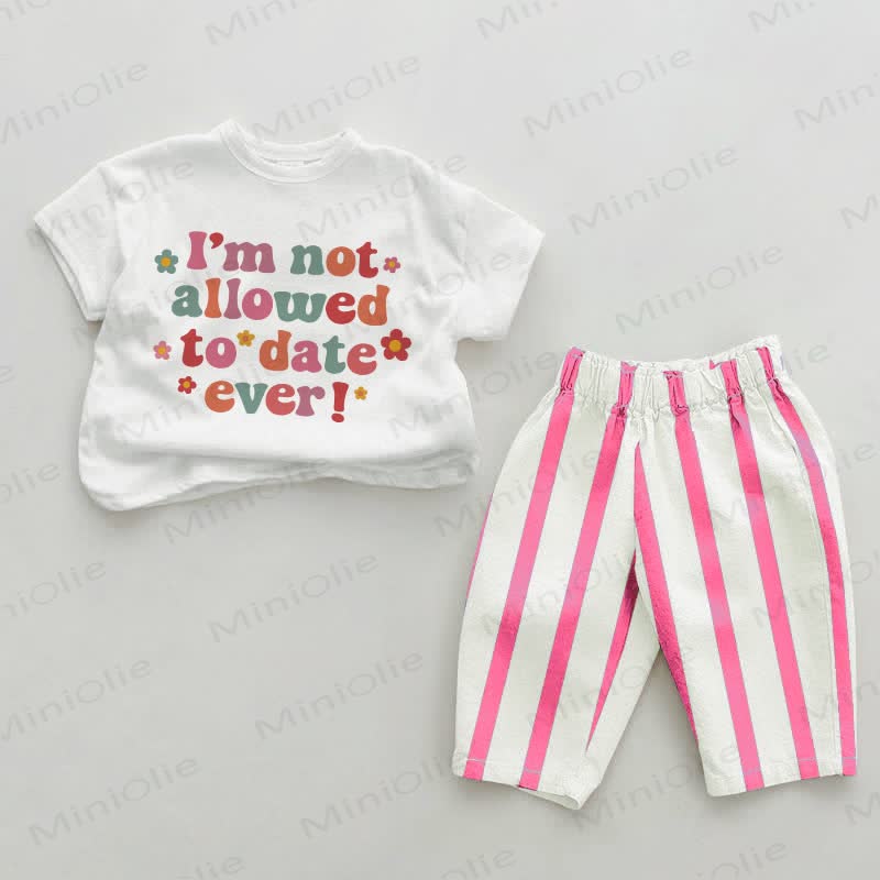 I'M NOT ALLOWED TO DATE EVER! Baby Pink Vertical Striped 2-piece Set - White&Pink - 2-3T - image 1