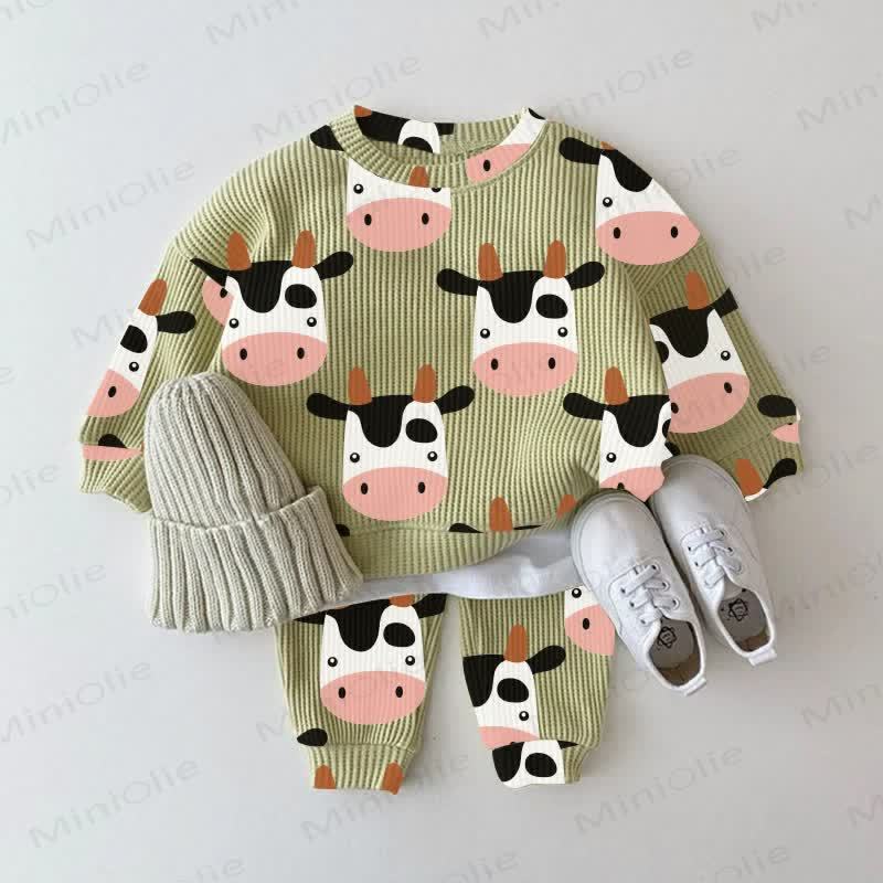 Baby 2-piece Cow Green Waffle Set - Green - 3-5T - image 1
