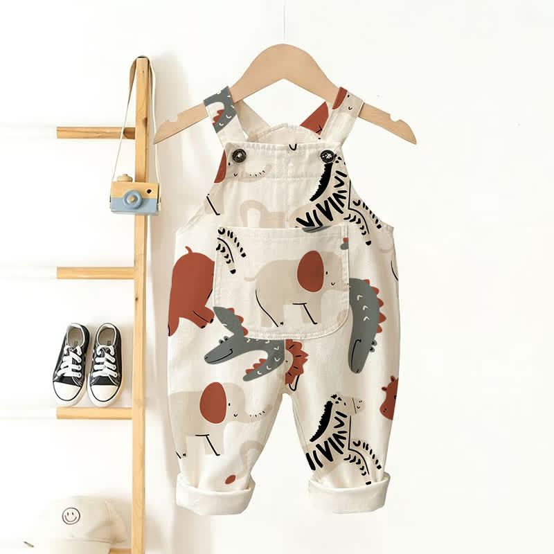 Baby Toddler White Animal Woven Overalls  - White - 3-5T - image 1