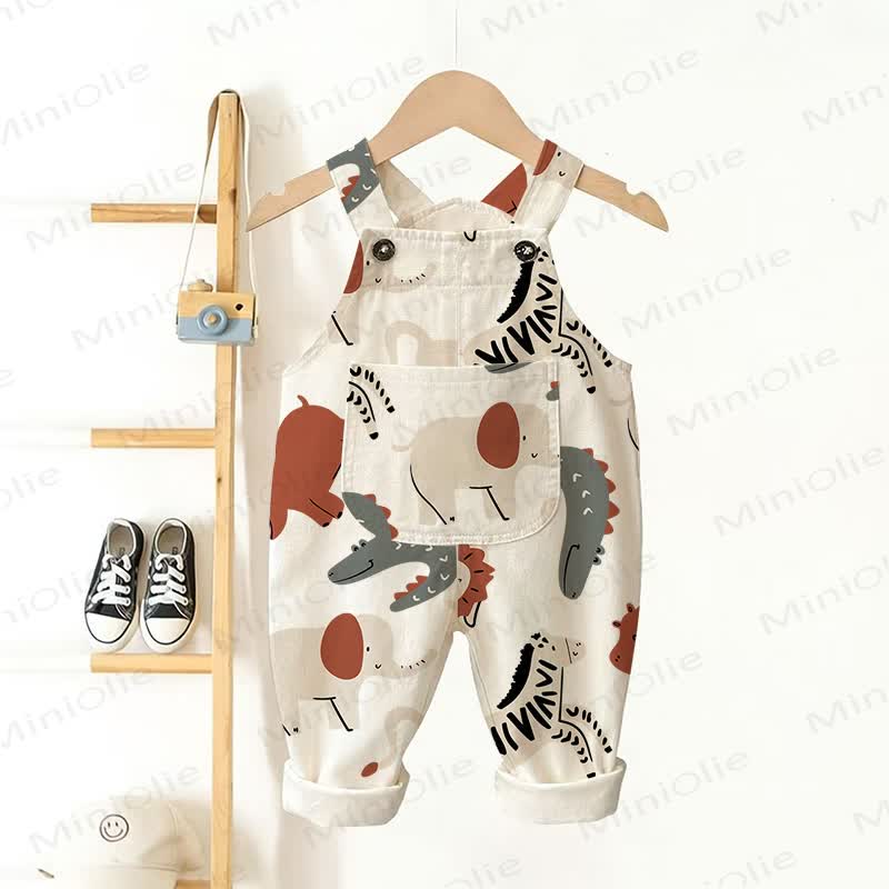 Baby Toddler White Animal Woven Overalls  - White - 3-5T - image 1