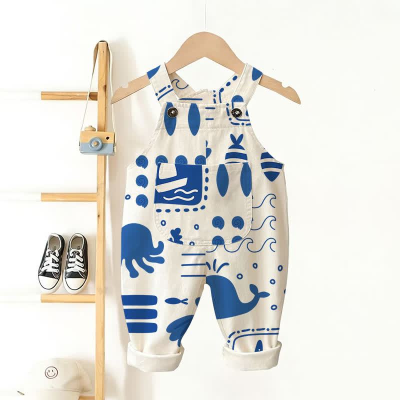 Baby Toddler White Ocean Animal Woven Overalls  - White - 3-5T - image 1