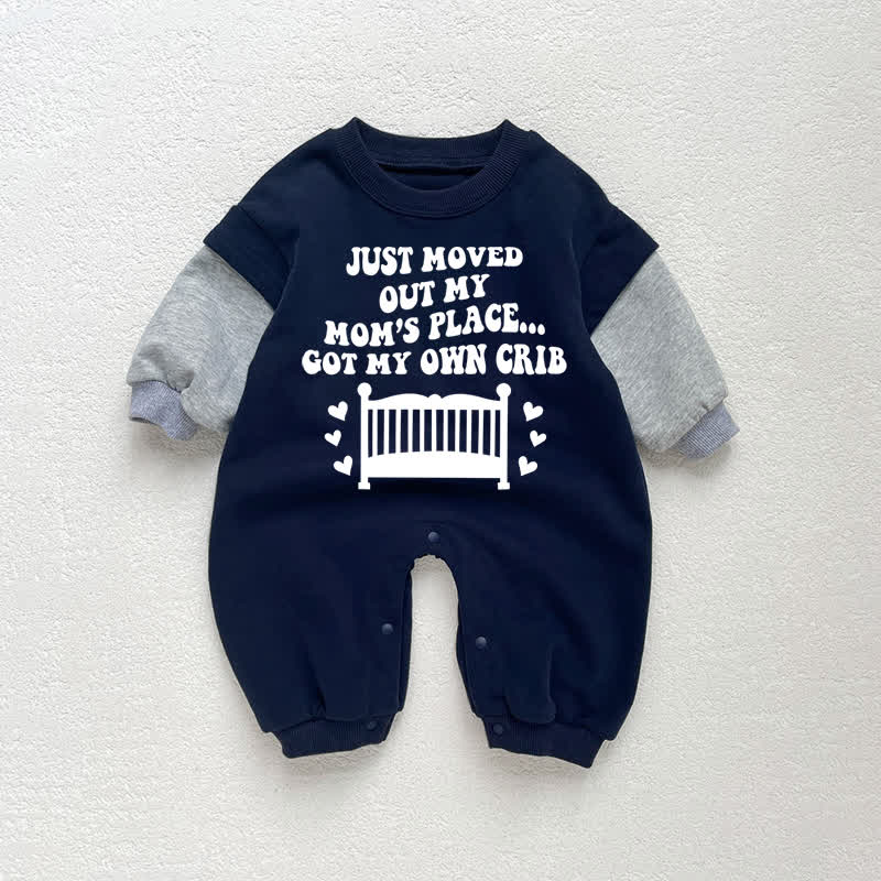 JUST MOVED OUT MY MOM'S PLACE... GOT MY OWN CRIB Baby Toddler Love Dark Blue Color Block Romper - Dark Blue - 18-24M - image 1