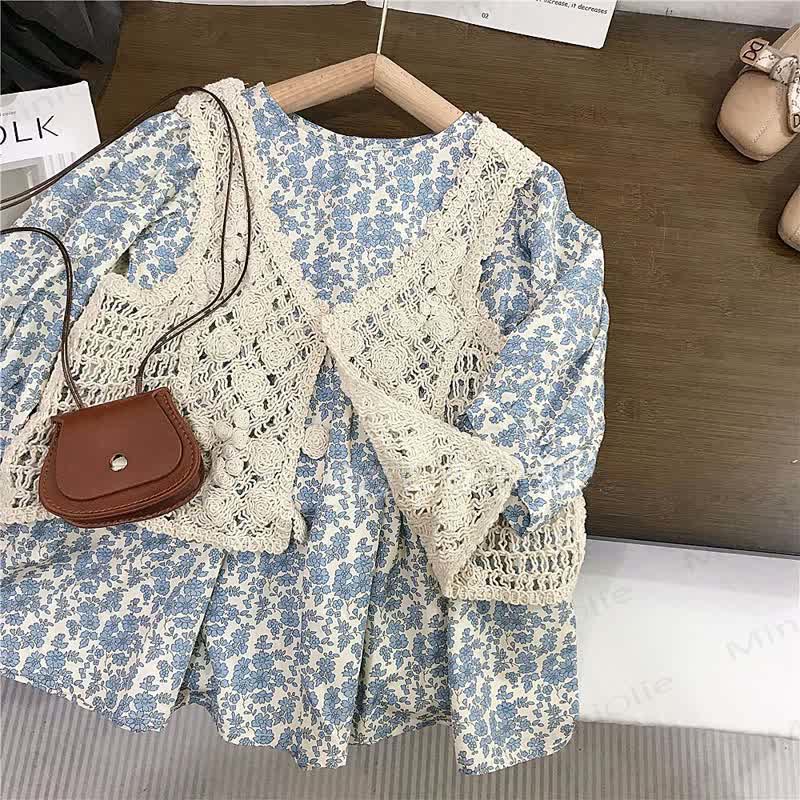 Toddler Kid Girl Flower Dress - Blue - 10Y - image 1