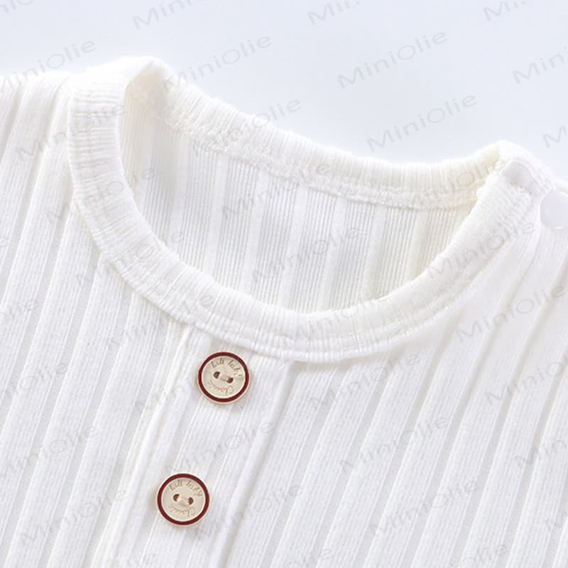 Baby Crew Neck Solid Color Ribbed Romper - image 3