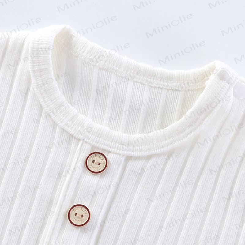 Baby Crew Neck Solid Color Ribbed Romper - image 3