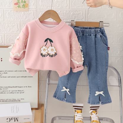WORLD IS MINE Baby Toddler Girl Flower Bow Smiley 2-piece Set - Pink - 5-7T - image 1