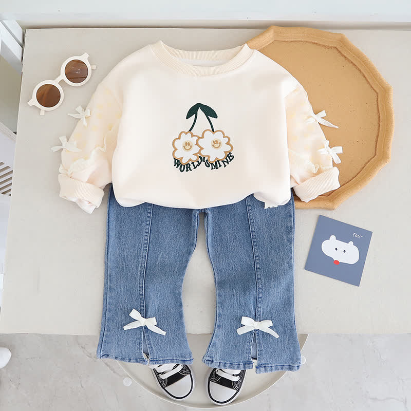 WORLD IS MINE Baby Toddler Girl Flower Bow Smiley 2-piece Set - image 5