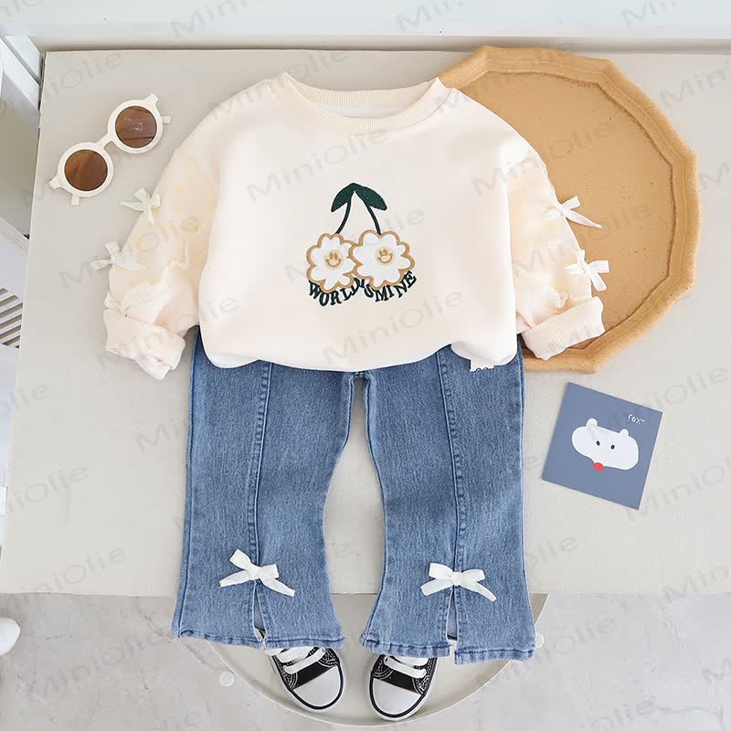 WORLD IS MINE Baby Toddler Girl Flower Bow Smiley 2-piece Set - image 5