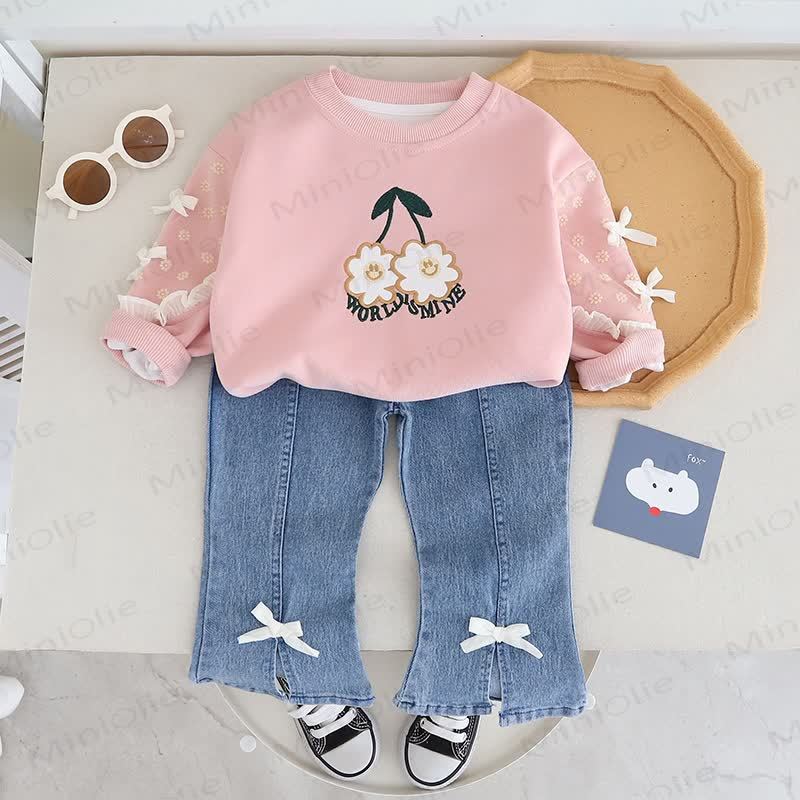 WORLD IS MINE Baby Toddler Girl Flower Bow Smiley 2-piece Set - image 2