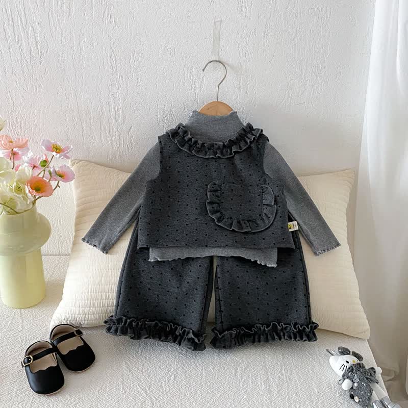 Baby Toddler Girl Grey Dot Bow 3-piece Set - image 4