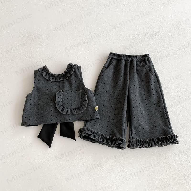Baby Toddler Girl Grey Dot Bow 3-piece Set - Tank Top & Pants - 3-5T - image 6