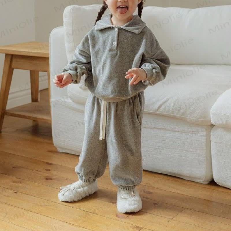 Baby Toddler Lapel Solid Color 2-piece Set - Grey - 5-6Y - image 2