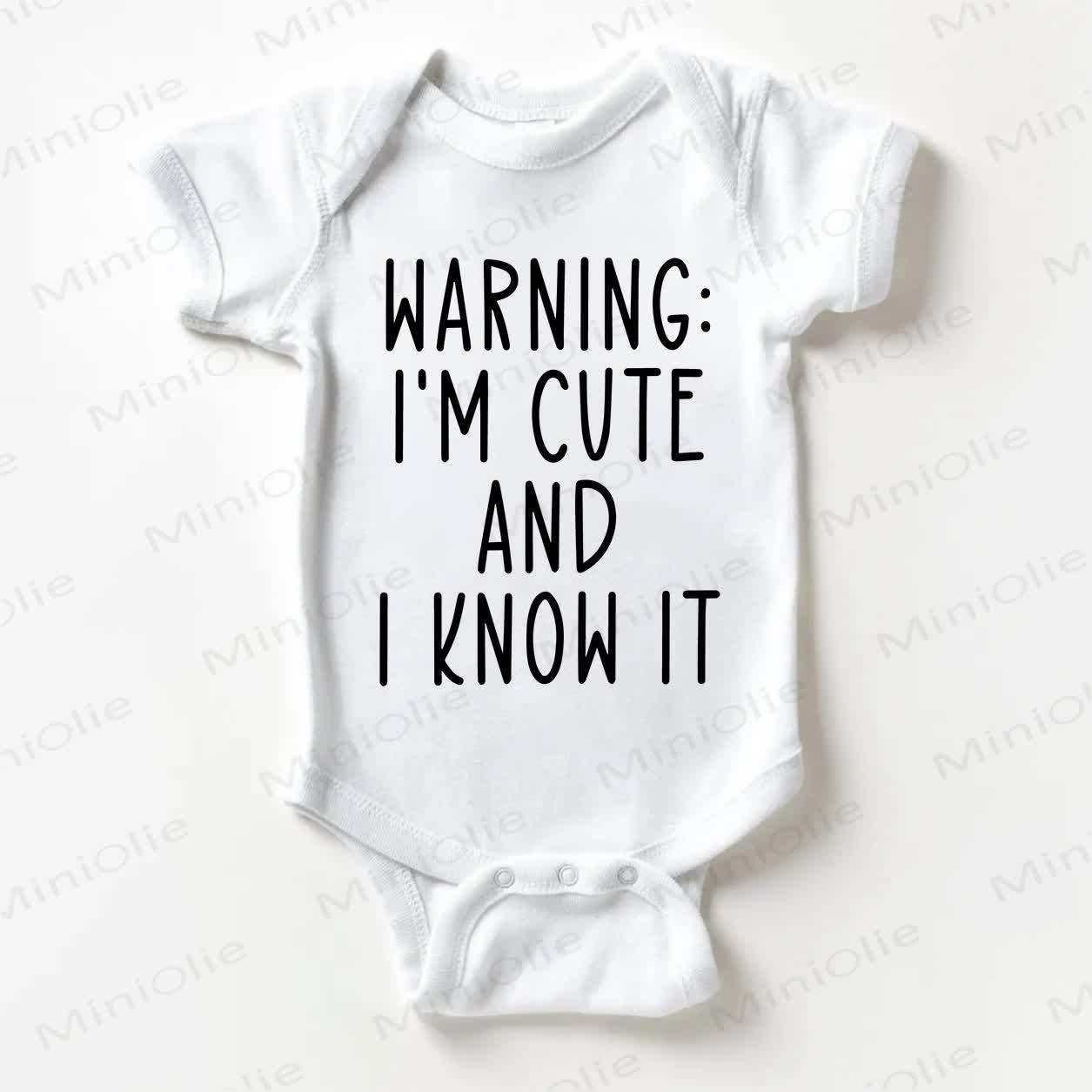 WARNING: I'M CUTE AND I KNOW IT Baby Slogan White Bodysuit - White - 18-24M - image 1