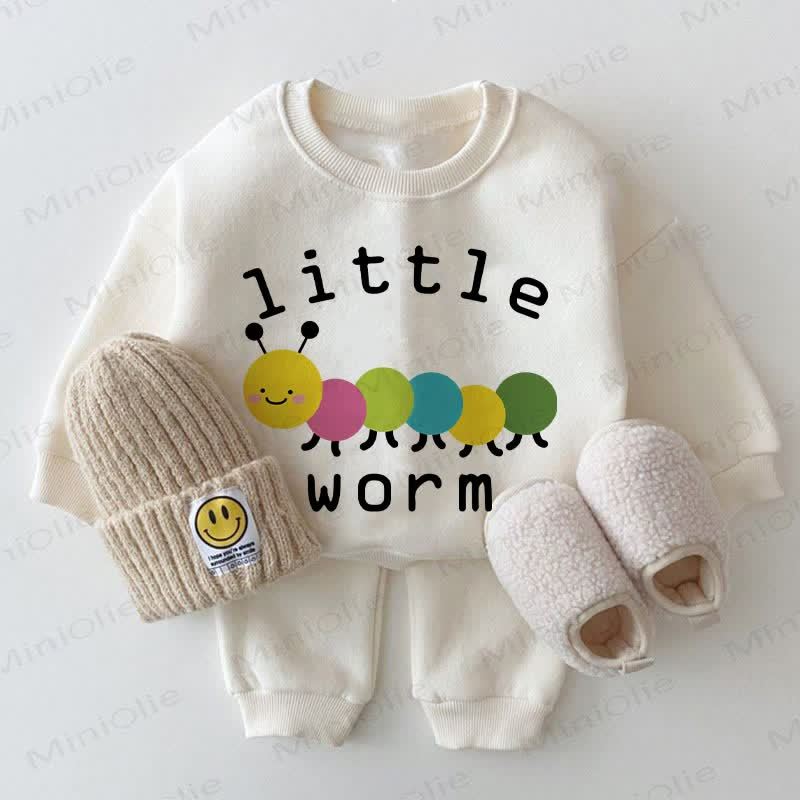LITTLE WORM Baby White Sweatshirt 2-piece Set - White - 2-3T - image 1
