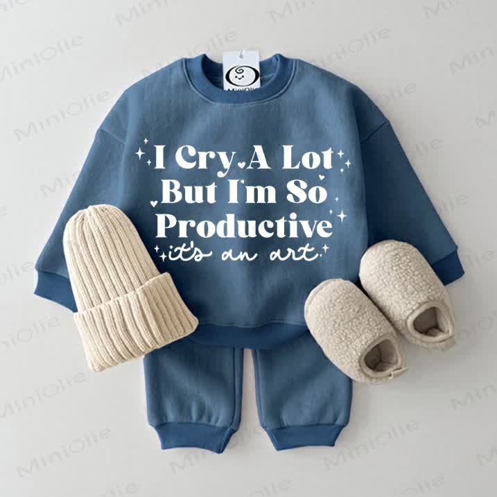 I CRY A LOT BUT I'M SO PRODUCTIVE Baby Blue Sweatsuit 2-piece Set - Blue - 2-3T - image 1
