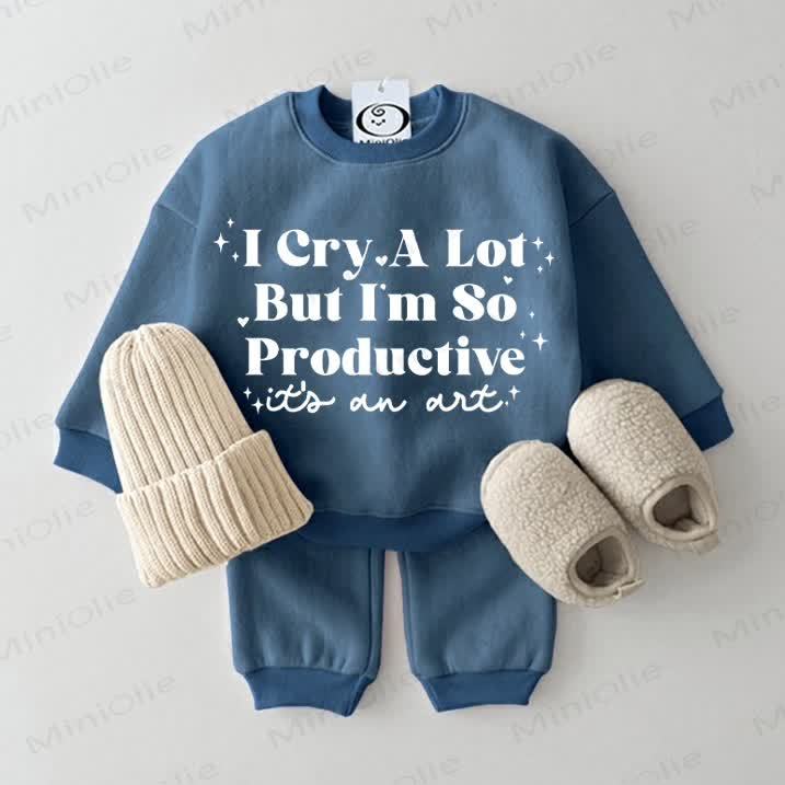 I CRY A LOT BUT I'M SO PRODUCTIVE Baby Blue Sweatsuit 2-piece Set - Blue - 2-3T - image 1