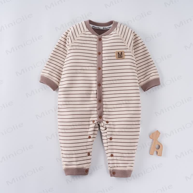 M Baby Striped Fleece Romper - Khaki - 2-3T - image 5