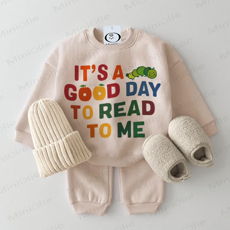 IT'S A GOOD DAY TO READ TO ME Baby Sweatshirt 2-piece Beige Set - Beige - 2-3T - image 1
