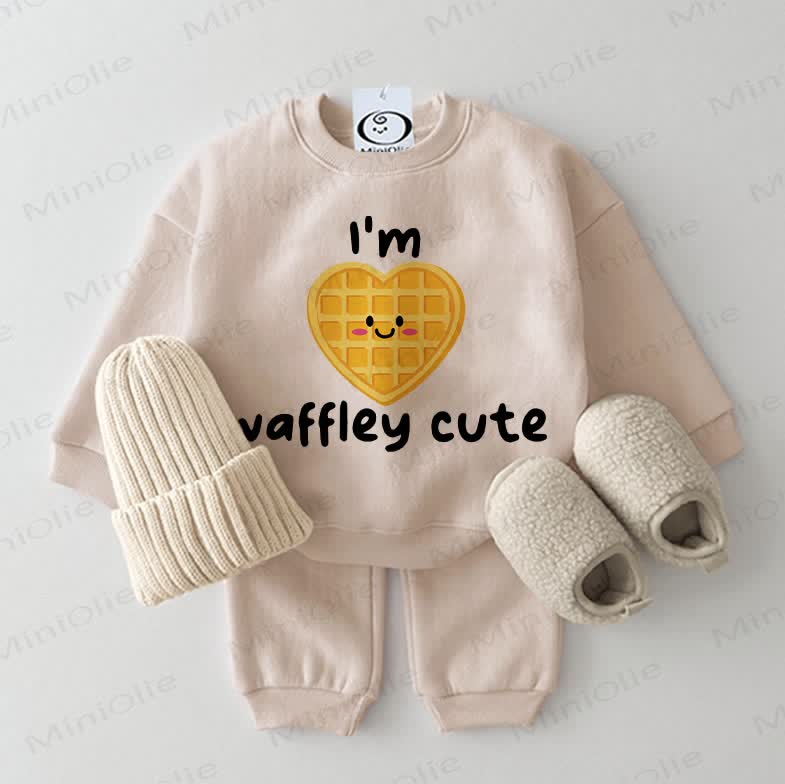 I'M WAFFLEY CUTE Baby Sweatshirt 2-piece Beige Set - Beige - 2-3T - image 1