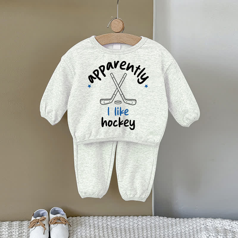 APPARENTLY I LIKE HOCKEY Baby Gray Sweatshirt 2-piece Set - Gray - 2-3T - image 1