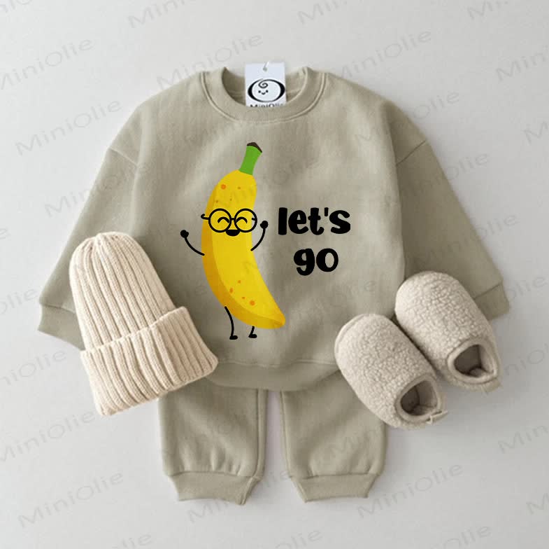 LET'S GO Baby Banana Sweatshirt Grey Green 2-piece Set - Grey Green - 2-3T - image 1
