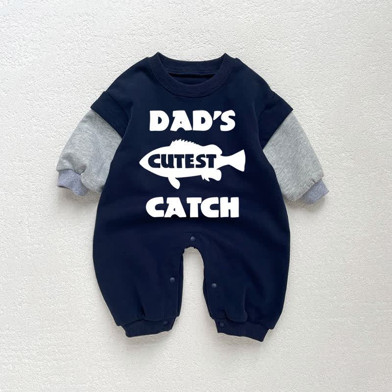 DAD'S CUTEST CATCH Baby Toddler Dark Blue Color Block Romper - Dark Blue - 18-24M - image 1