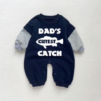 DAD'S CUTEST CATCH Baby Toddler Dark Blue Color Block Romper - Dark Blue - 18-24M - image 1