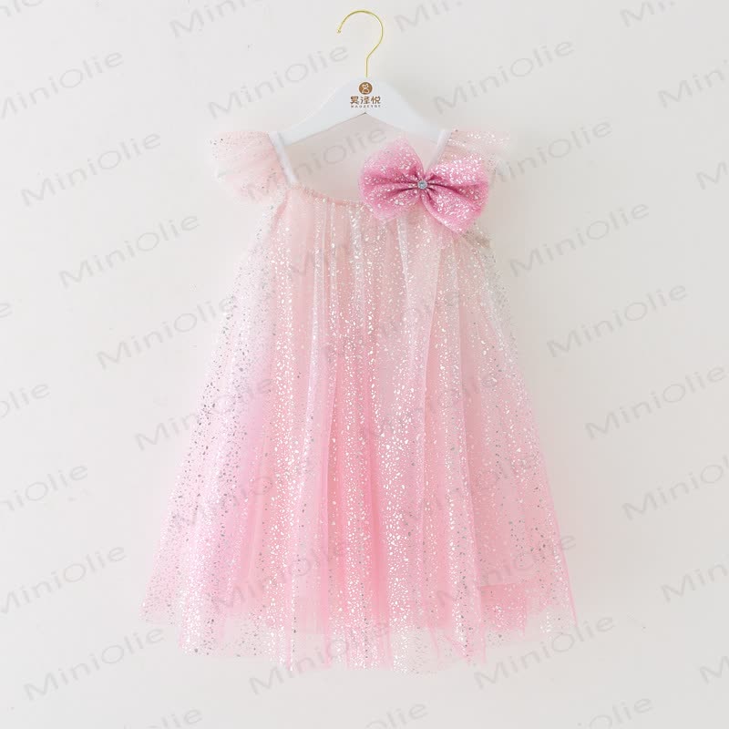 Toddler Kid Girl Sequins Bow Mesh Dress - Pink - 14Y - image 5