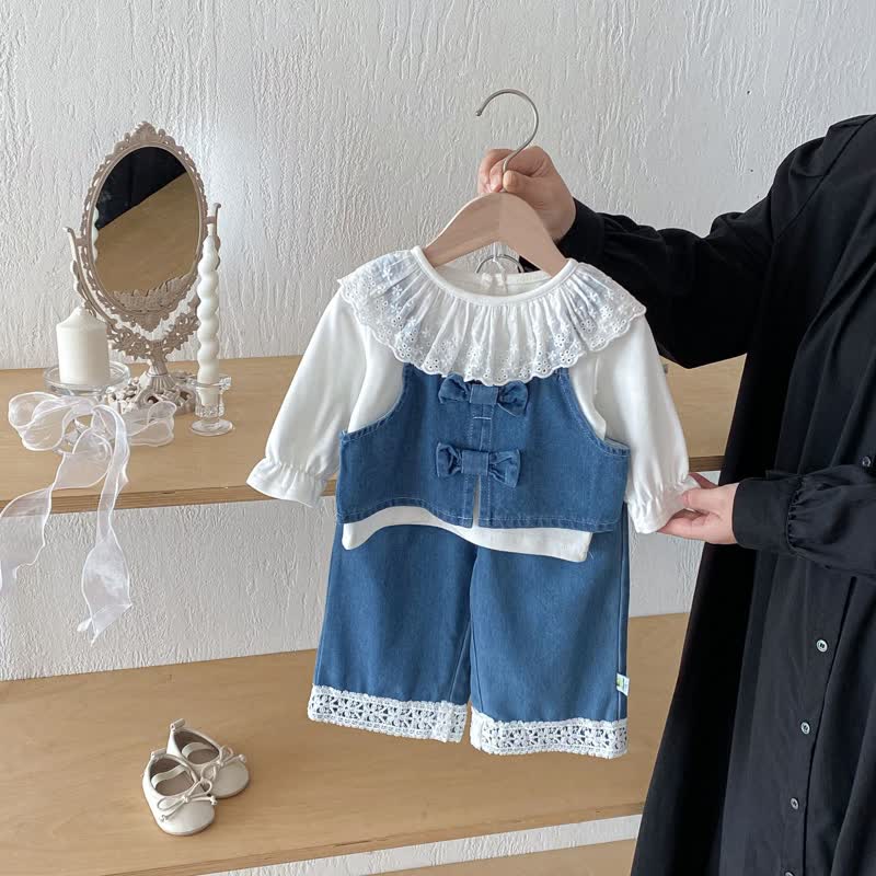 Baby Toddler Girl Denim Bow 3-piece Set - image 1