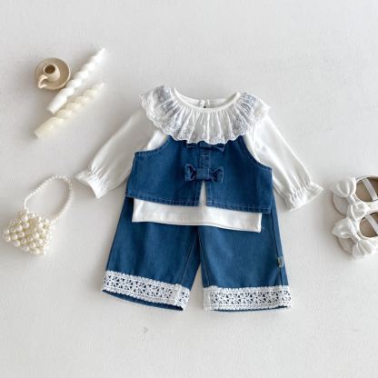 Baby Toddler Girl Denim Bow 3-piece Set - image 2