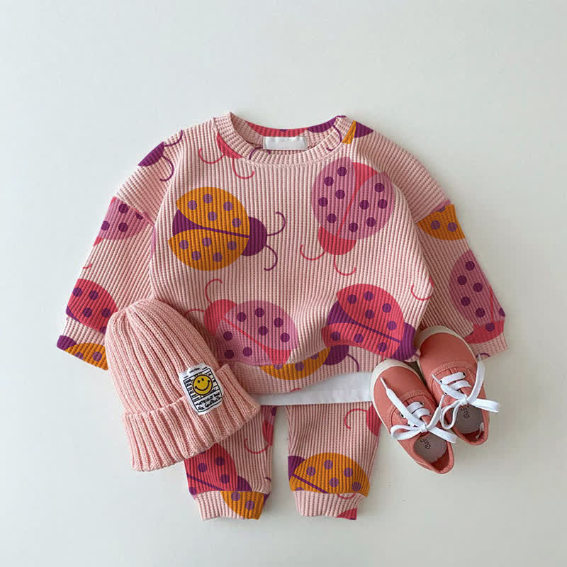 Baby Multicolor Ladybug Waffle 2-piece Pink Set - Pink - 2-3T - image 1