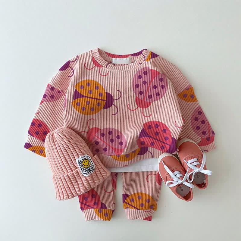 Baby Multicolor Ladybug Waffle 2-piece Pink Set - Pink - 2-3T - image 1