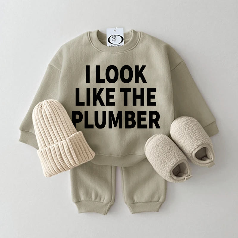 I LOOK LIKE THE PLUMBER Baby Sweatshirt 2-piece Grey Green Set - Grey Green - 2-3T - image 1