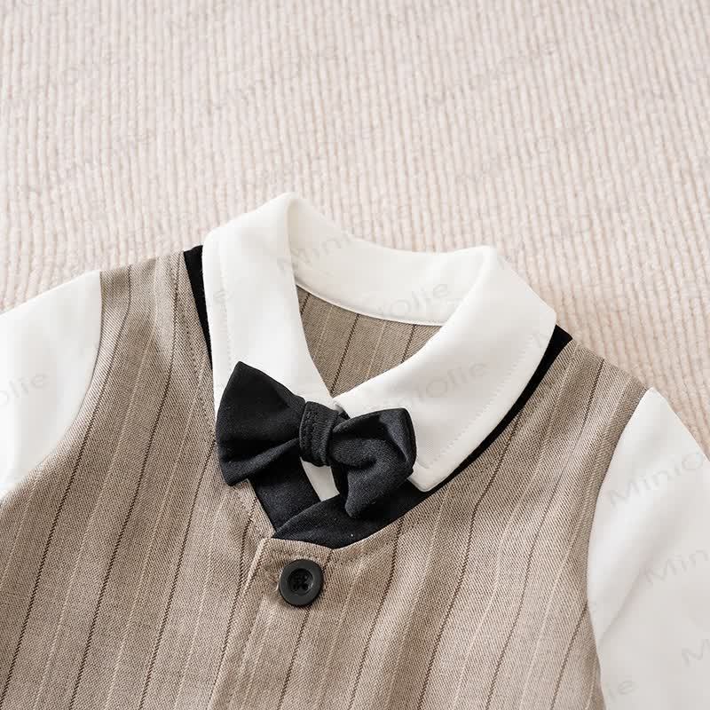 Baby Striped Bow Tie Fake 2pcs Romper - image 3