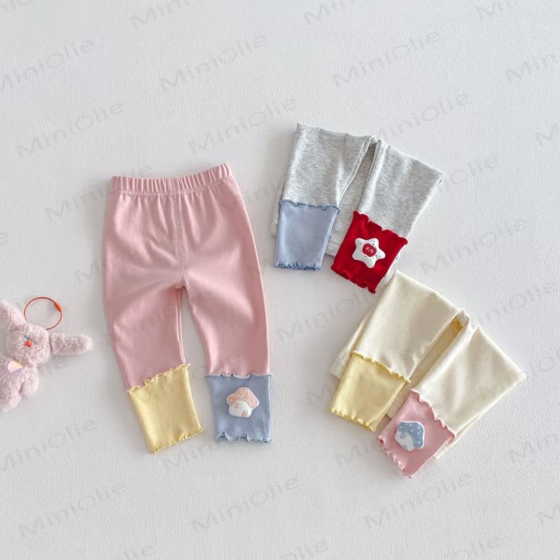 Baby Toddler Girl Color Block Mushroom/Apple Leggings - image 2