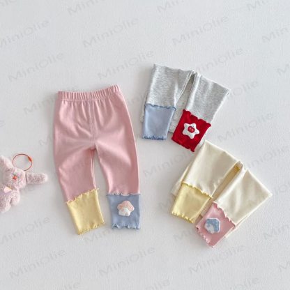 Baby Toddler Girl Color Block Mushroom/Apple Leggings - image 2