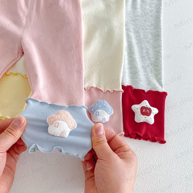 Baby Toddler Girl Color Block Mushroom/Apple Leggings - image 4