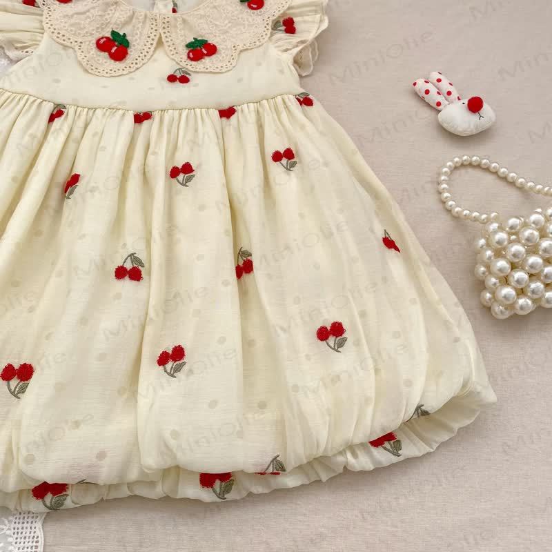 Baby Toddler Girl Beige Cherry Dot Dress - image 9