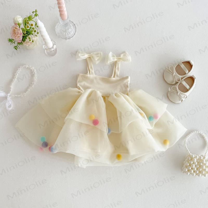 Baby Toddler Girl Bowknot Mesh Dress - Beige - 5-7T - image 4