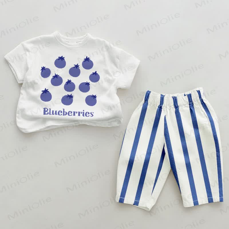 BLUEBERRIES Baby 2-piece Blue Vertical Striped Set - White&Blue - 2-3T - image 1