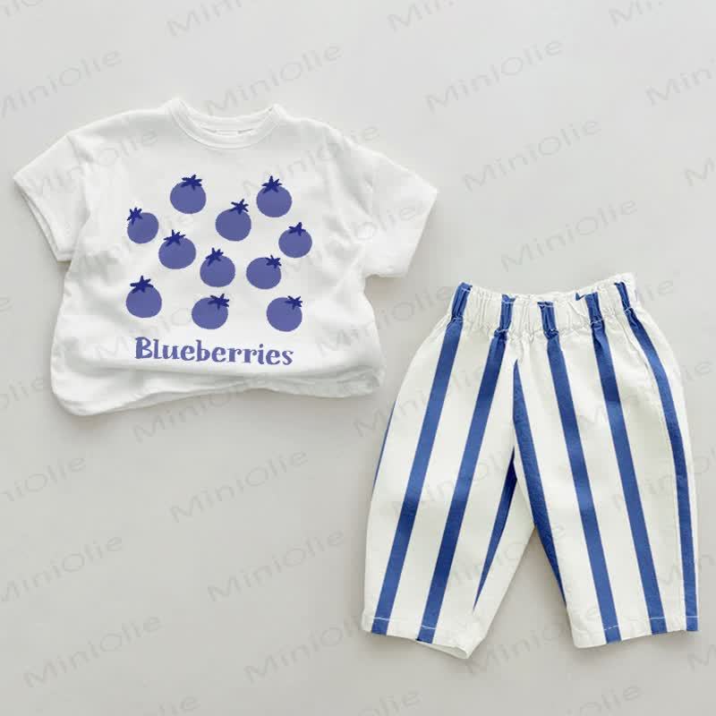 BLUEBERRIES Baby 2-piece Blue Vertical Striped Set - White&Blue - 2-3T - image 1