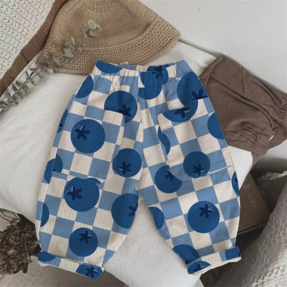 Baby Toddler Checkerboard Blueberry Corduroy Pants - Beige&Blue - 5-7T - image 1
