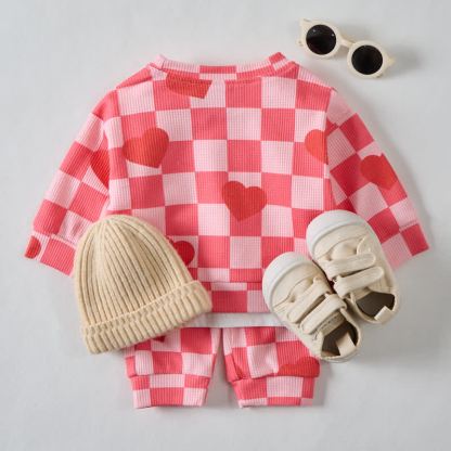 Baby Checkered Heart Waffle Pink 2-piece Set - image 3