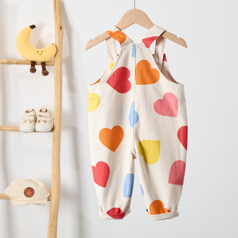 Baby Toddler Colored Hearts Beige Overalls - image 3