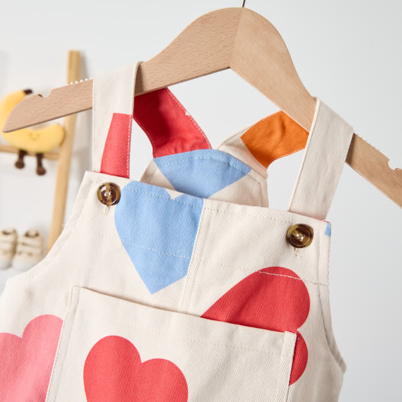 Baby Toddler Colored Hearts Beige Overalls - image 4