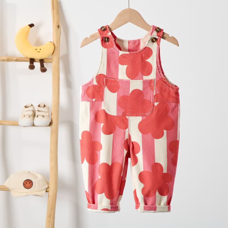 Baby Toddler Red Floral Vertical Striped Overalls - image 2