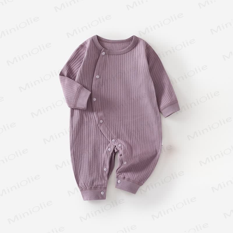 Baby Solid Color Ribbed Pajamas Romper - Purple - 18-24M - image 2