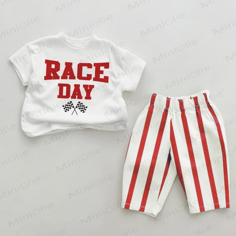 RACE DAY Baby Red Vertical Striped 2-piece Set - White&Red - 2-3T - image 1
