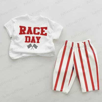 RACE DAY Baby Red Vertical Striped 2-piece Set - White&Red - 2-3T - image 1