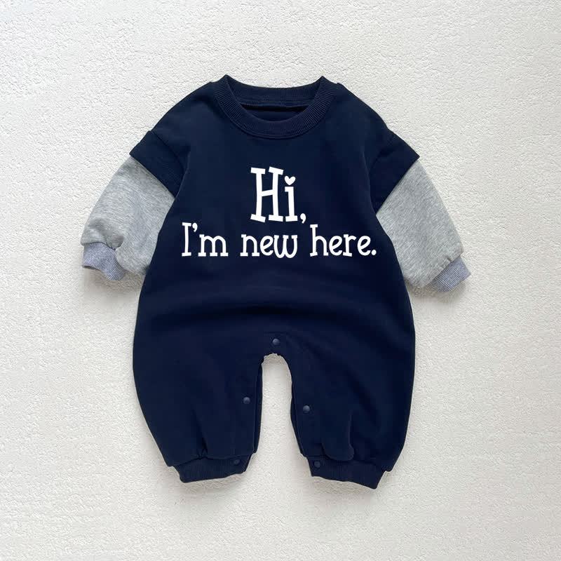 HI I'M NEW HERE Baby Toddler Dark Blue Color Block Romper - Dark Blue - 18-24M - image 1